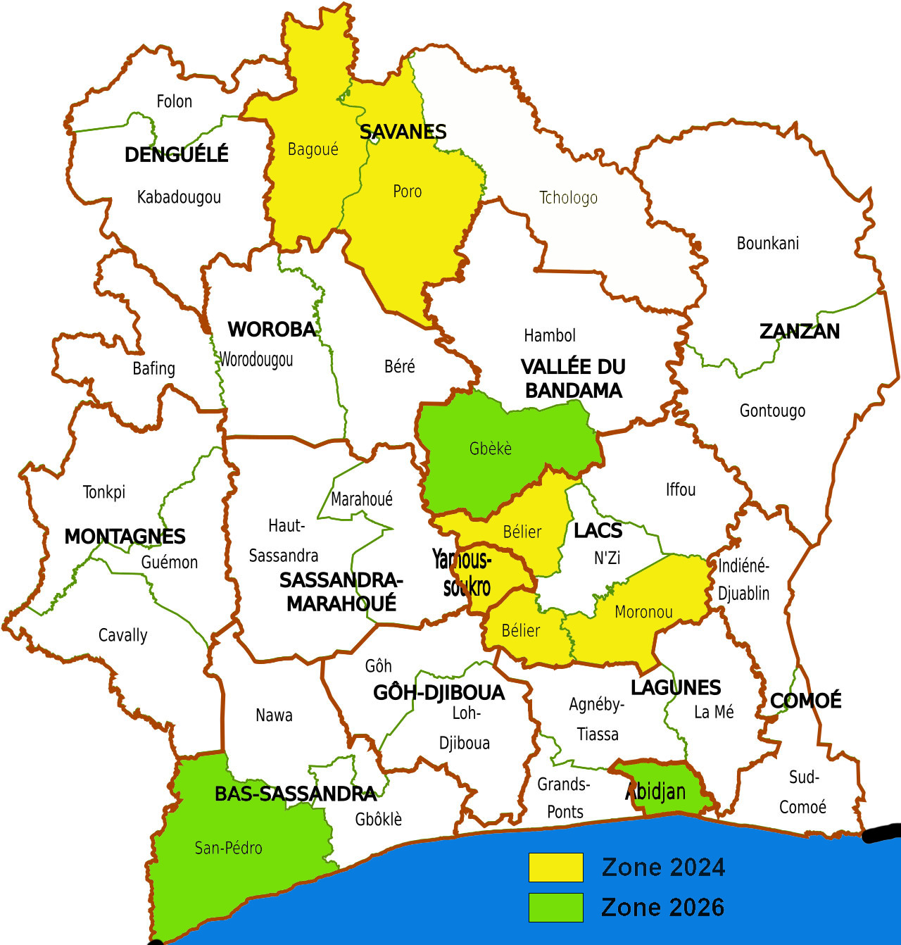 Carte interactive des zones JFEVAL en C&ocirc;te d'Ivoire